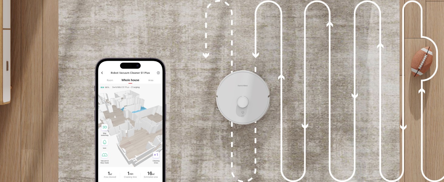 SwitchBot S1 Plus: Робот-пилосос з функцією миття підлоги - LiDAR навігація, 2700Pa, сумісний з Alexa, для твердих підлог