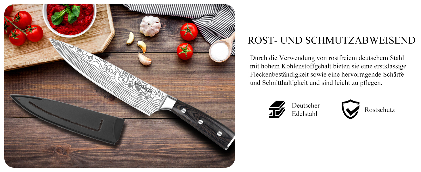 Набір кухонних ножів MOSFiATA 5 предметів з високоякісної вуглецевої нержавіючої сталі: Ніж Накірі 18 см, Універсальний ніж 13 см, Ніж для хліба, Точилка для ножів та Подарункова коробка