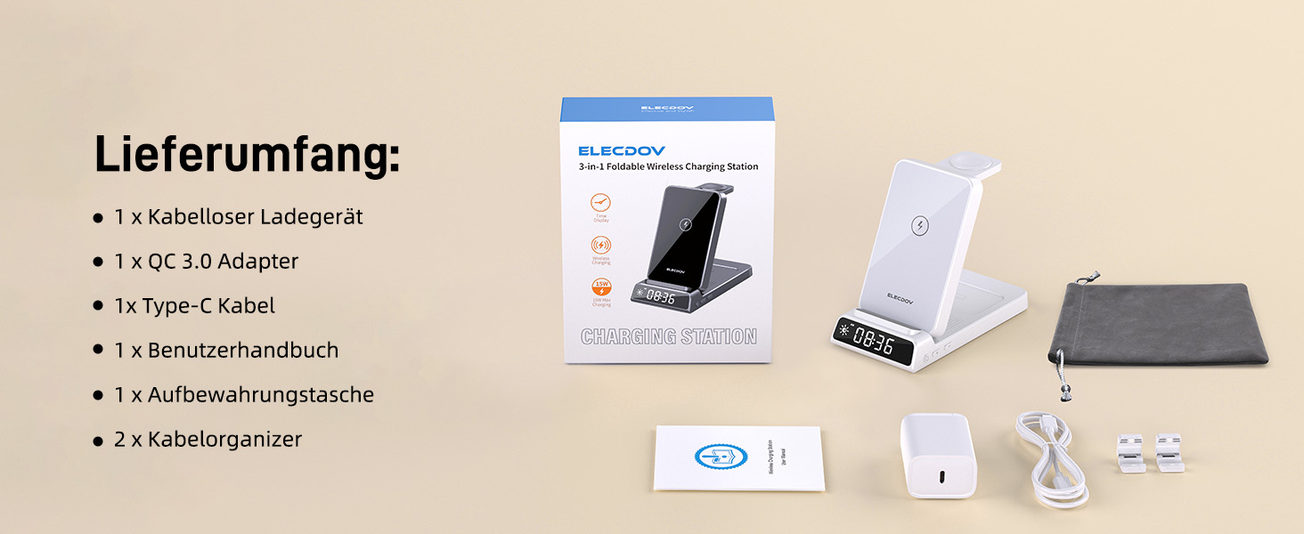 Бездротовий зарядний пристрій 3-в-1 для Samsung Galaxy S26/S25/Z Fold 7/Flip 7, Galaxy Watch 8/7/6/5 Pro та Buds 3/2 - білий