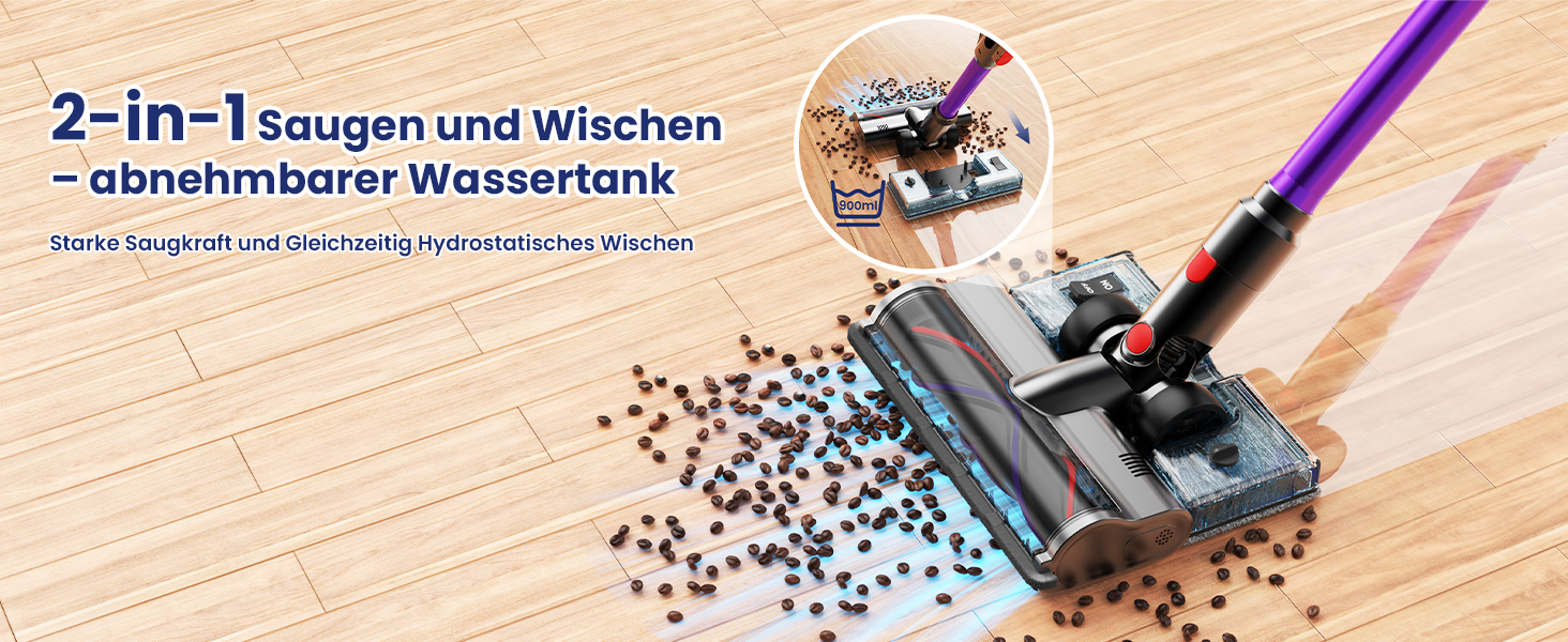 Бездротовий акумуляторний пилосос A12 з функцією миття підлоги, 8-в-1, 48Kpa, 550W, 70 хвилин, з сенсорним екраном, об'єм контейнера 1,5 л, док-станція для стін, підходить для килимів, авто, шерсті тварин, фіолетовий