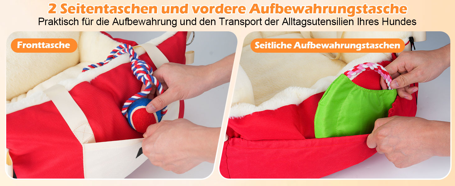 Автокрісло для собак 3-в-1 – переносна лежанка для маленьких собак, з м'яким матрацом, для переднього або заднього сидіння, внутрішнє та зовнішнє використання (червоний)