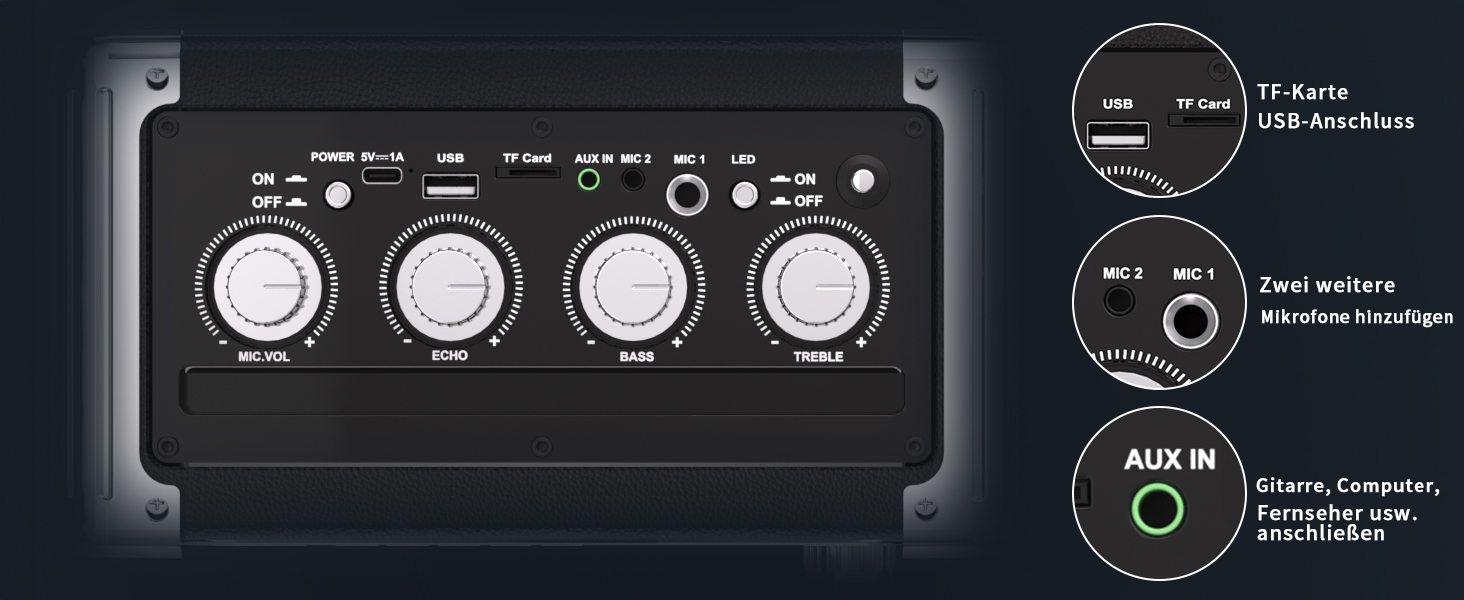 Караоке-машина з 2 мікрофонами, портативна Bluetooth колонка з LED-підсвічуванням, система PA для вечірок, підтримка USB/TF-карт/AUX/FM