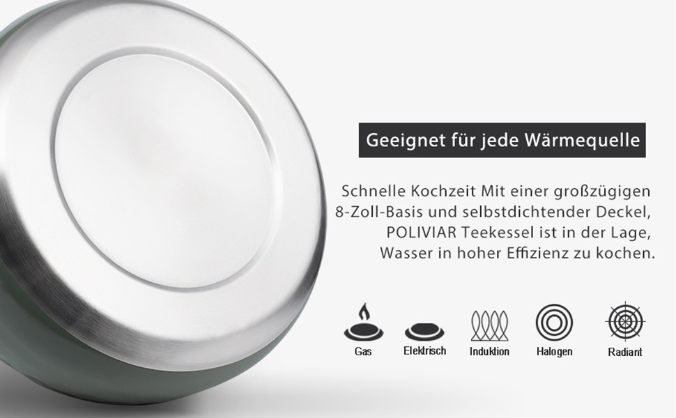 Чайник Poliviar Teekessel Diamant-Grün з нержавіючої сталі, стійкий до корозії та високих температур, підходить для всіх типів плит (JX2020-RH30-DE)
