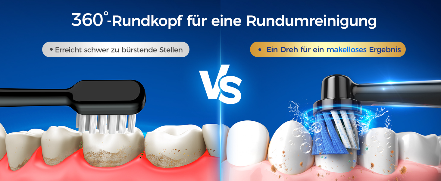 Електрична зубна щітка з круглою голівкою – 50 000 рухів/хв, 8 насадок, 3 режими інтенсивності та 5 режимів чищення, до 120 днів роботи, IPX7, кейс для подорожей та тримач, для дорослих та дітей (Чорний, 1 комплект)