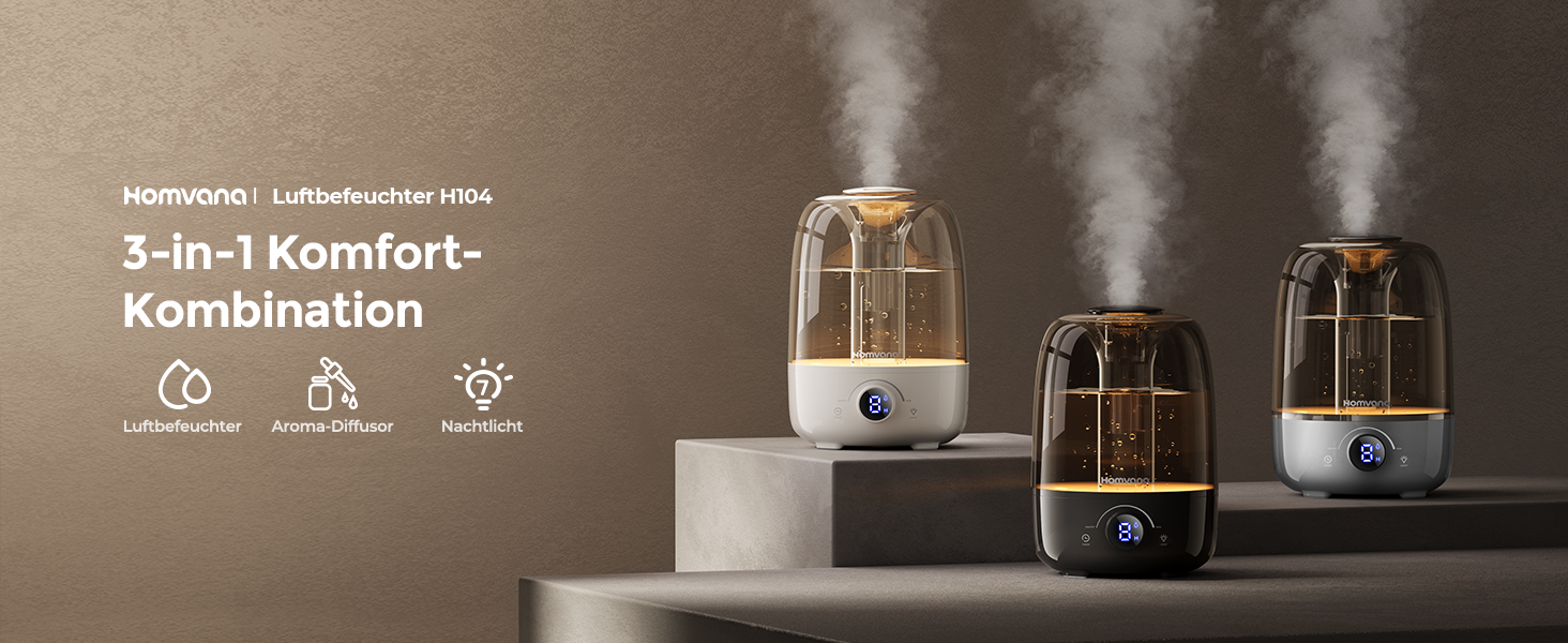 Зволожувач повітря Homvana 4L з верхнім наповненням, охолоджувальний туман, 40 годин роботи, дифузор, для дитячої кімнати, рослин, не містить BPA, ароматерапія (чорний)