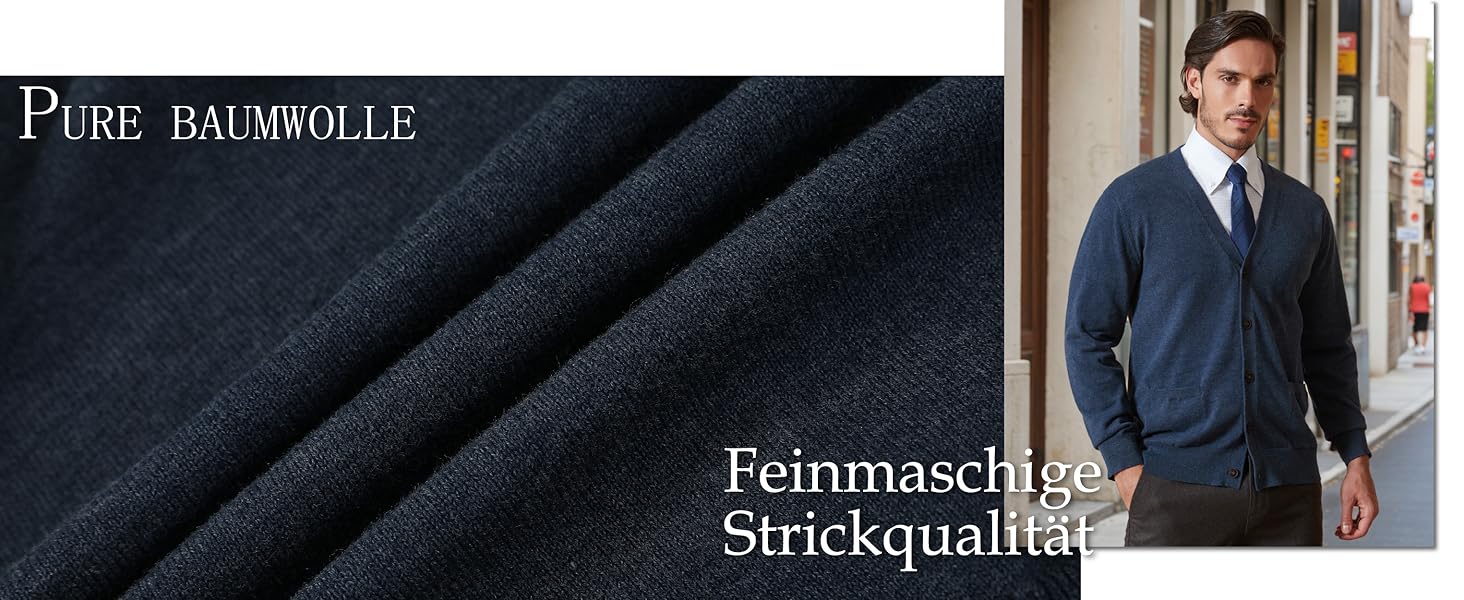 Чоловічий кардиган Kallspin з 100% бавовни, V-подібний виріз, довгі рукави, на ґудзиках та з кишенями, темно-синій, розмір M