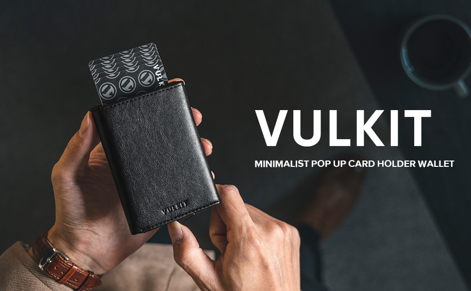 Чоловіче шкіряне картхолдер VULKIT з RFID-блокуванням, відділенням для грошей та візитки, Navy Blue