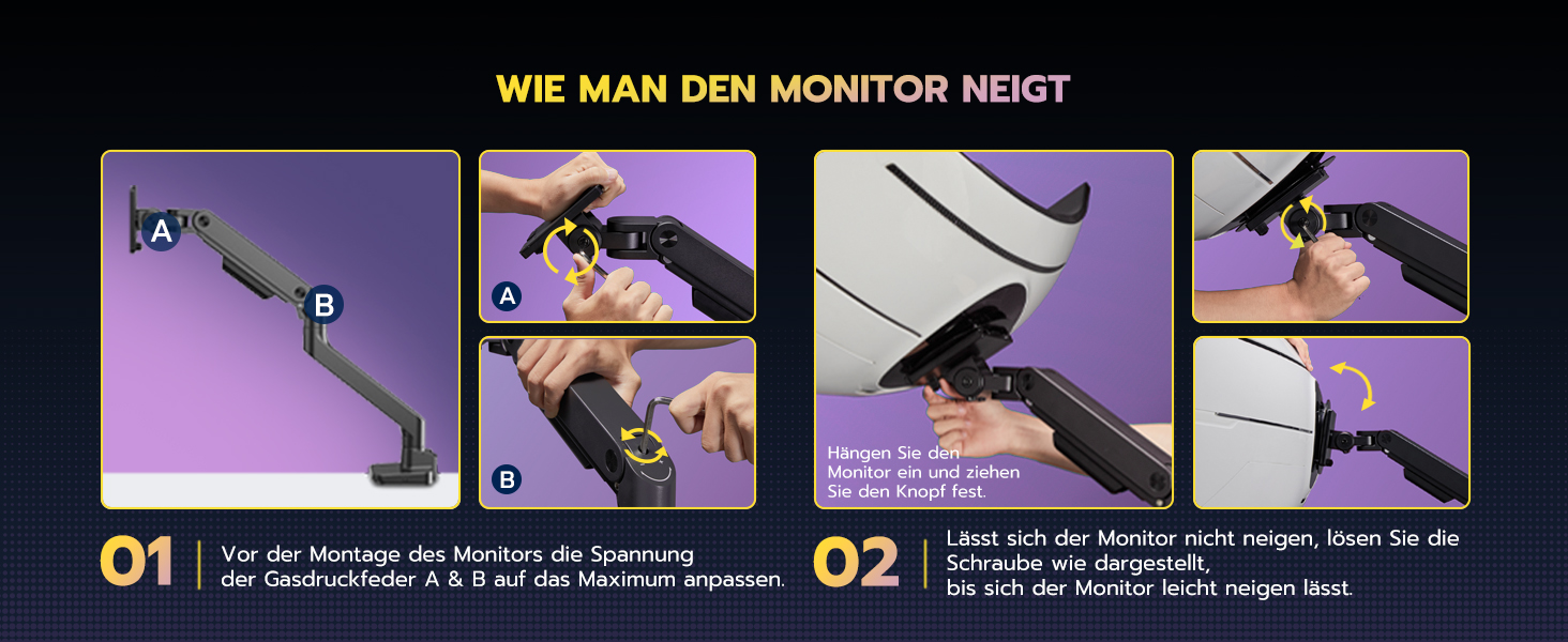 Кріплення для монітора ARES WING: регульована підставка для моніторів 17-49 дюймів, газліфт, VESA 75/100 мм, чорний (без USB)