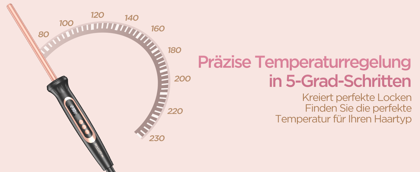 BESTOPE Lockenштаб 25 мм: мультитемпературний, для великих локонів, швидкий нагрів, прецизійне регулювання температури, з рукавичкою (рожеве золото)