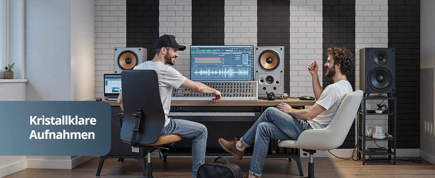 Акустичні панелі Kuchoow самоклеючі звукопоглинаючі плити 30x30x0,9 см, чорні (12 шт) для студії, офісу та звукоізоляції стін