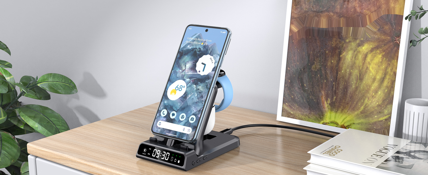 Зарядна станція 3-в-1 для Google Pixel Watch 3/2 та смартфонів Pixel, 25W USB-C, SwanScout 701G2 (Не для Pixel Watch 4/1)