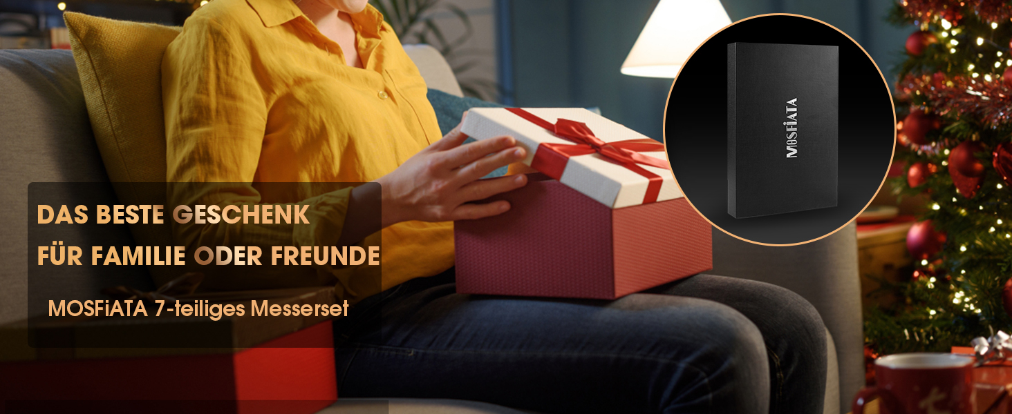 Набір кухонних ножів MOSFiATA, 5 шт. з нержавіючої сталі: кухонний, сантоку, універсальний, для хліба, для очищення з захистом пальців та подарунковою коробкою