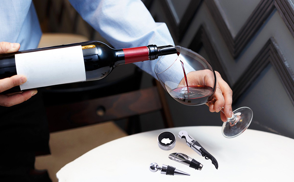 Набір сомельє: штопор, пробка, виливка, кришки для пляшок - 4 в 1