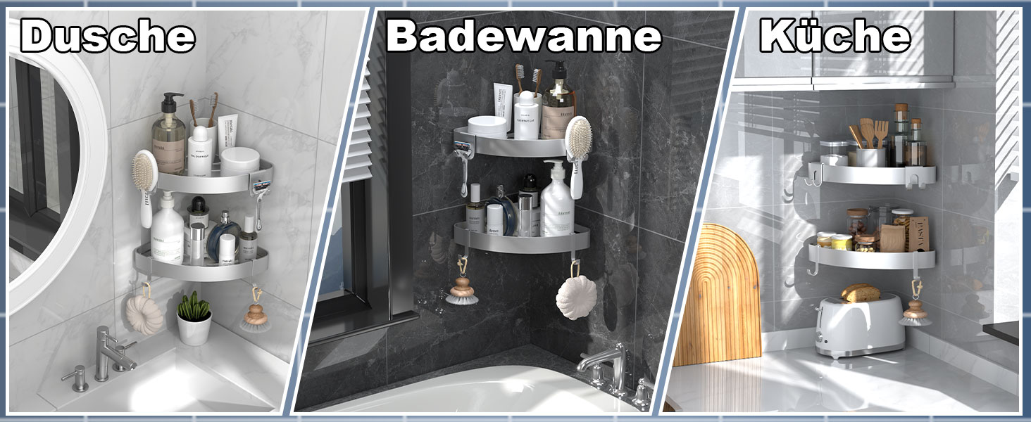 Поличка для душу кутова без свердління, шампунь-холдер, захист від іржі, 2 шт. (срібло)