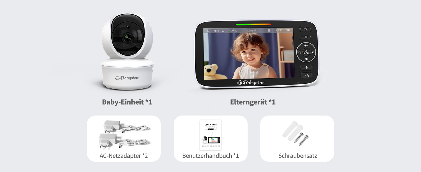 Дитячий відеоняня Babystar з камерою, 5 дюймів, 720P HD, без Wi-Fi, акумулятор 4000 mAh, Vox-функція, датчик температури, нічне бачення, 2-сторонній аудіо