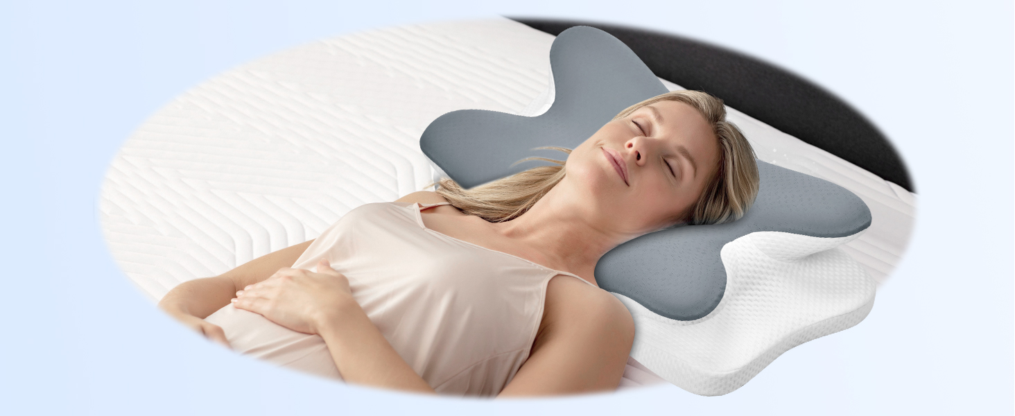Подушка для шиї Ehomfory з піни Memory Foam, ергономічна для сну на боці, спині та животі, 67x37x9/12 см, сіра
