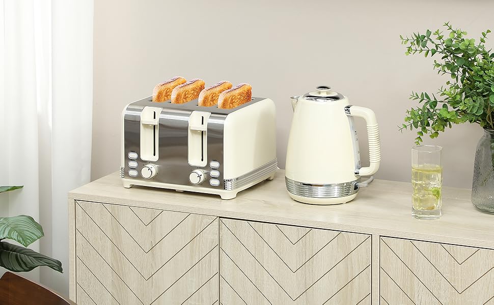 Набір HOMCOM для сніданку: чайник 1.7л та тостер на 4 скибочки з регулюванням підсмажування