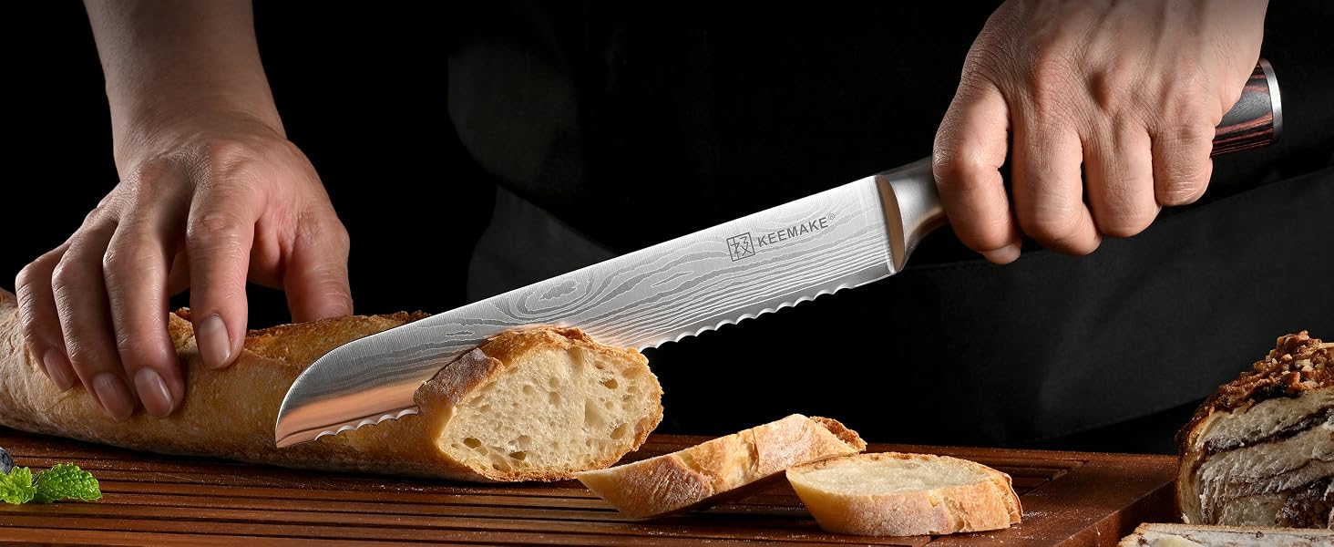 Професійний набір кухонних ножів KEEMAKE (5 предметів) з гострої нержавіючої сталі та ручкою з паккавуда, включаючи ніж сантоку та ніж для хліба, у подарунковій коробці