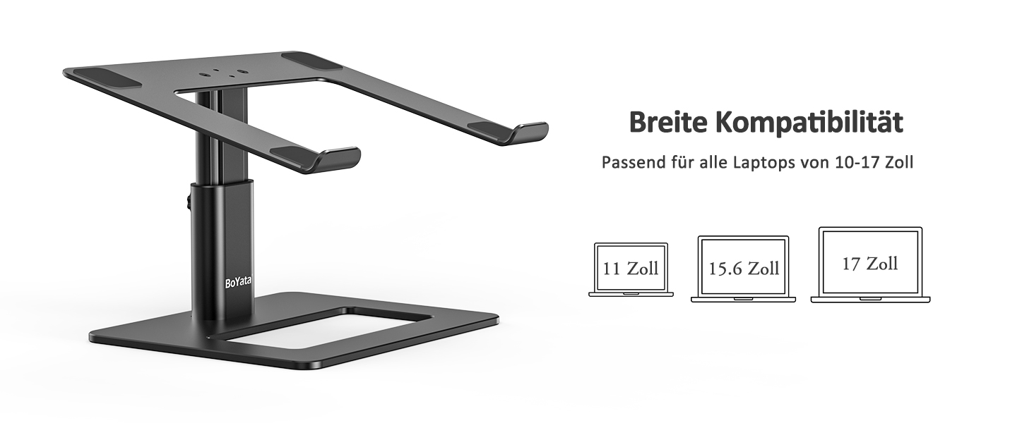 Adjustable Laptop Stand with Ventilation - Aluminum Laptop Riser for Desk - Compatible with 10-17