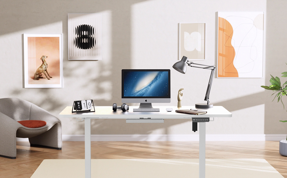 Регульований стіл Homall 140x60 см з USB-портом, комп'ютерний стіл для дому та офісу, ергономічний, білий