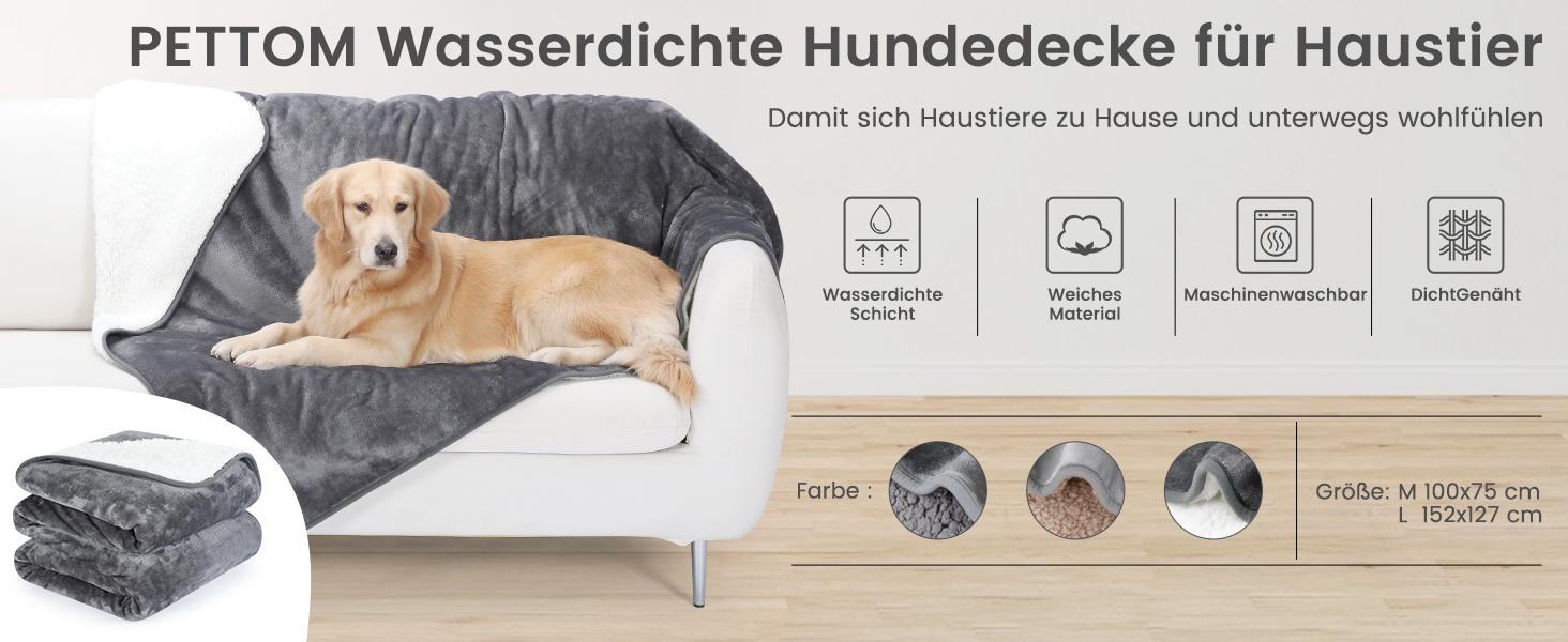 PETTOM Плед для собак та котів, водовідштовхуючий, м'який флісовий підстилку, 152 x 127 см (Сірий)