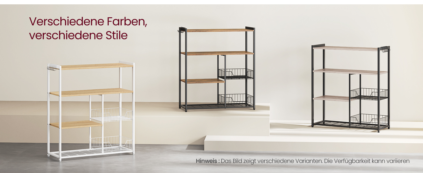 Стелаж кухонний VASAGLE з 2 металевими кошиками, з гачками та полицями, 35 x 80 x 93,5 см, золотий дуб/білий