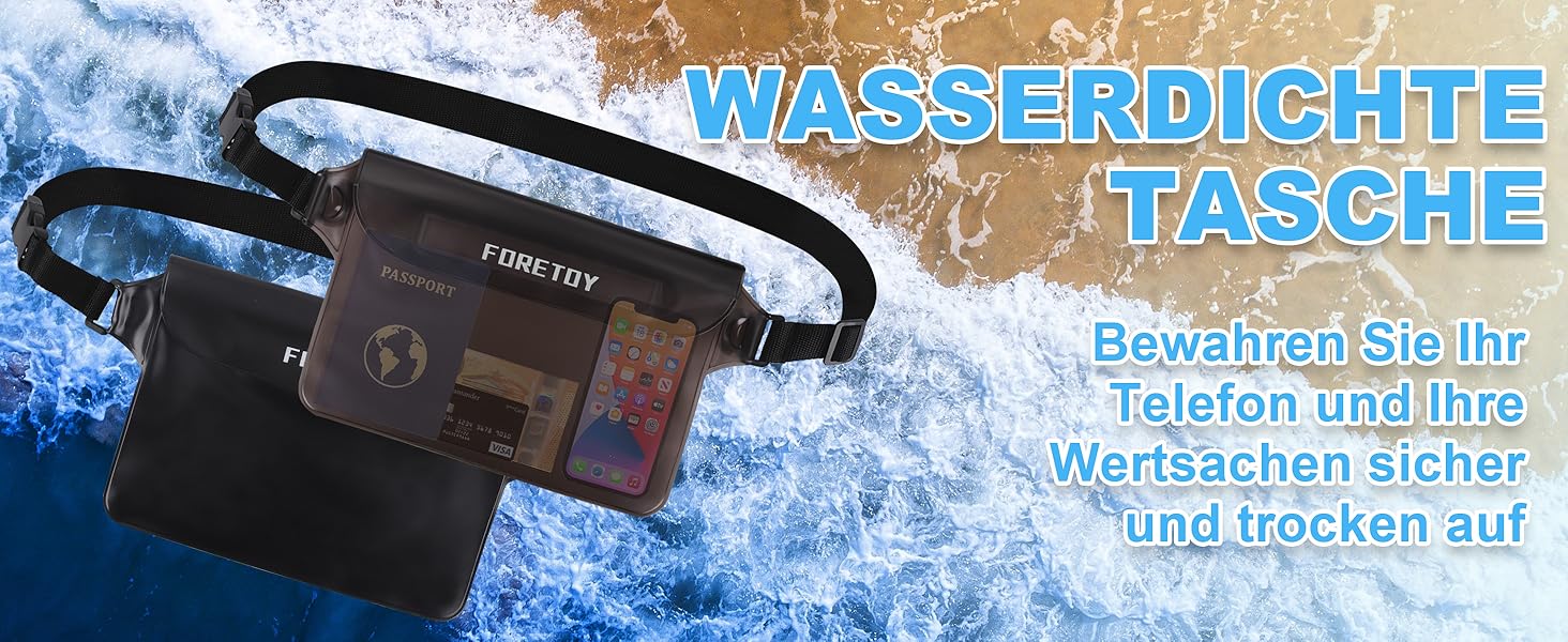 Водонепроникна сумка-чохол на пояс з регульованим ремінцем, IP68, для фотографії, водних видів спорту, пляжу, плавання, риболовлі тощо. Чорний + Сірий