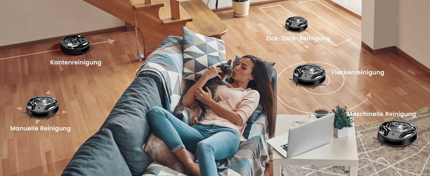 Робот-пилосос LEFANT M320 з функцією миття, потужність 6000 Па, уникнення перешкод, розпізнавання килимів, керування через додаток/Alexa, зона заборони, чорний