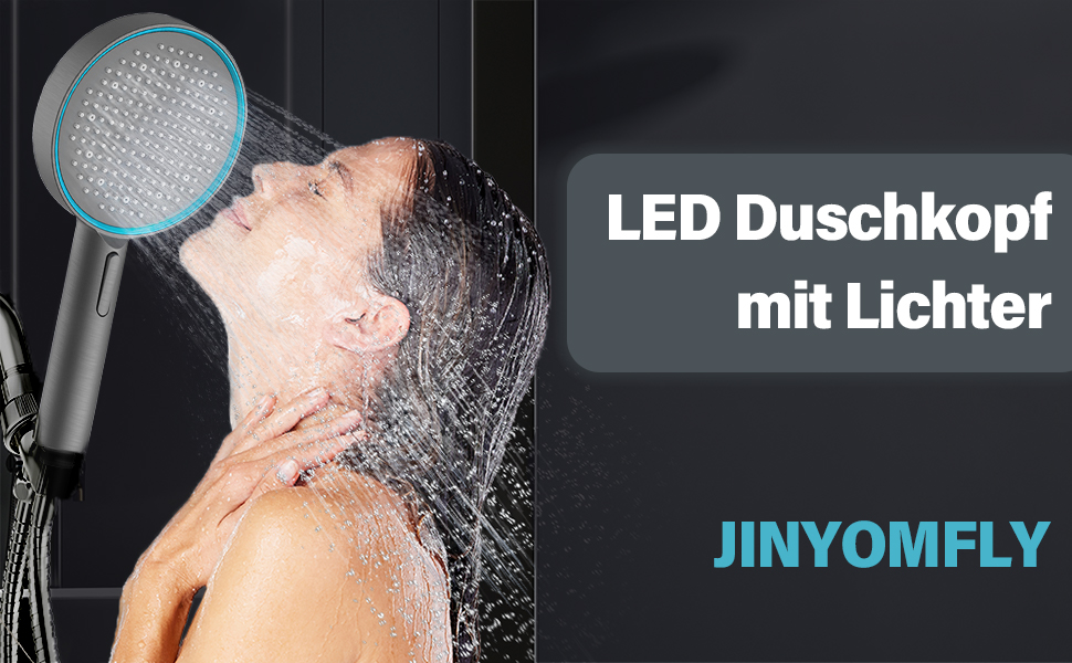 JINYOMFLY LED Shower Head with Lights, Shower Head with LED Lighting, 15CM Shower Head Color Changing, 3 Shower Modes Shower Light, Shower Head Light with Liquid Silicone Nozzle