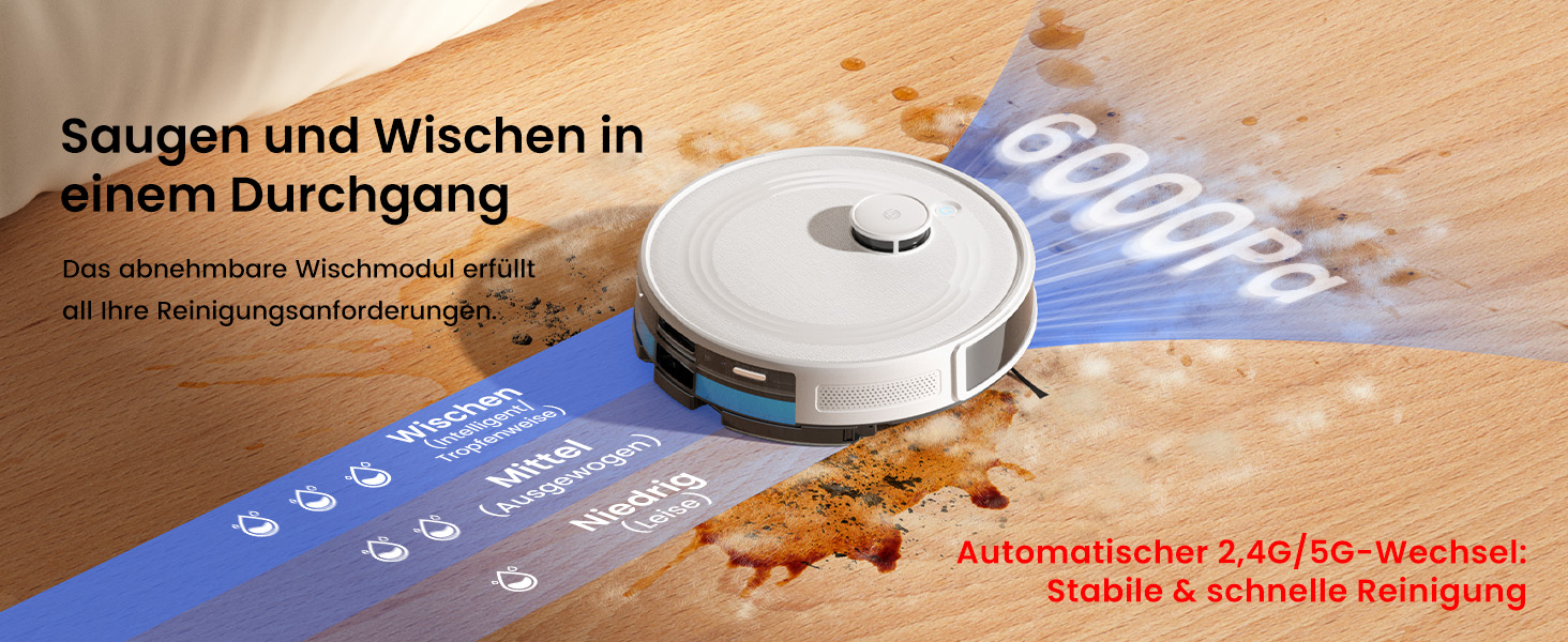 Робот-пилосос LEFANT M2Plus з функцією миття, 6000Pa, LiDAR-навігація, самоочищення, для видалення шерсті тварин, білий