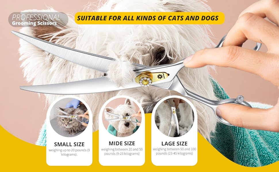 Професійна вигнута ножиця для грумінгу собак Dream Reach 8 дюймів, 440C нержавіюча сталь, ергономічна ручка, для собак та котів