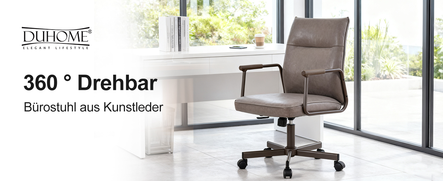 Офісне крісло Duhome з регулюванням висоти, поворот на 360°, матеріал PVC, для офісу, вітальні, спальні (сірий)