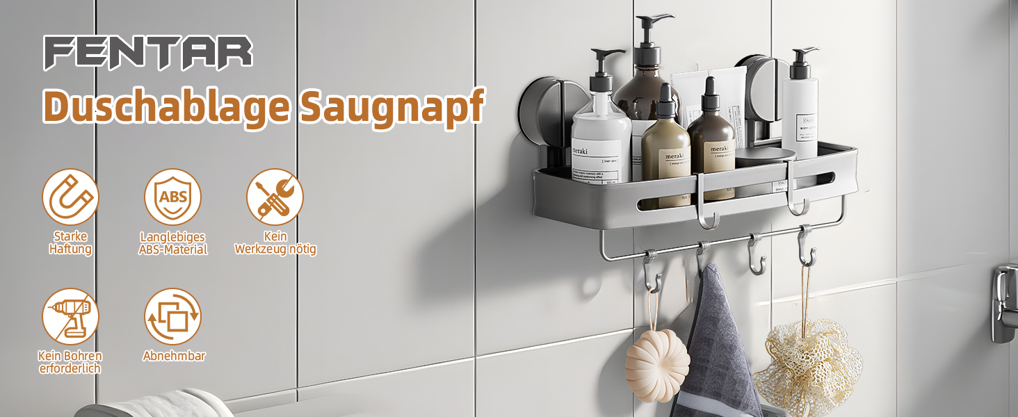 Поличка для душу на присоску без свердління, органайзер для ванної кімнати з алюмінію, сірого кольору, 20 кг, для ванної та кухні