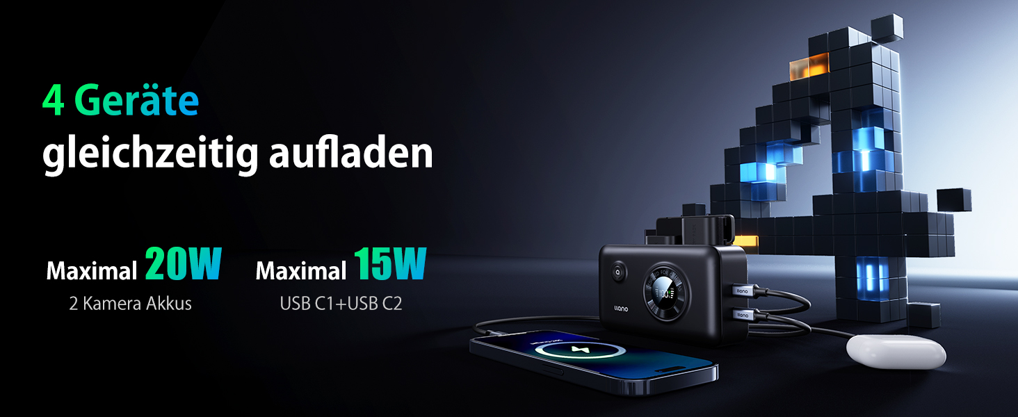 Акумулятор NP-FW50 для Sony + Powerbank 12400mAh з USB-C та Smart Display: ZV-E10, Alpha, RX10