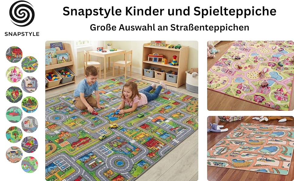 Дитячий килим Snapstyle для ігор, рожевий, 80x160 см, прямокутний, міцний та легкий у догляді, з малюнком дороги для дитячої кімнати