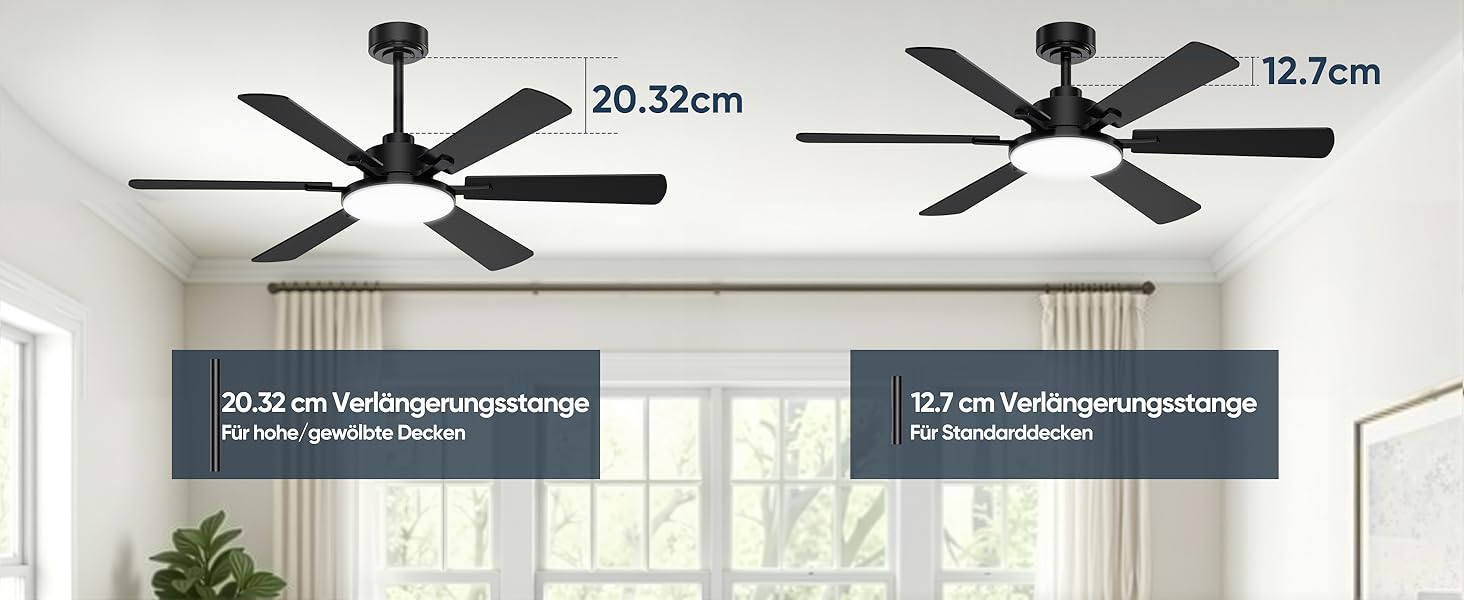 Стеляний вентилятор з підсвіткою 132см, 6 лопатей, з пультом керування, тихий DC-двигун, 6 швидкостей, 3CCT, регульоване LED-підсвітлення, двосторонні лопаті для спальні/вітальні