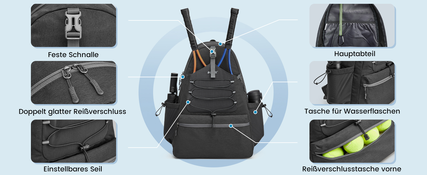 G4Free Tennis Bag Backpack - Large Capacity Tennis Racket Bag with Shoe Compartment for Men & Women (Grey)