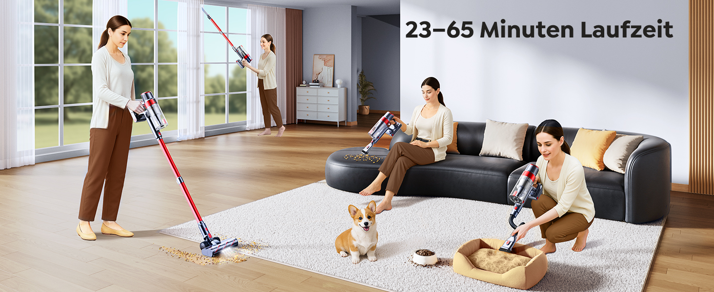 Бездротовий акумуляторний пилосос SunSare 600W з автоматичним режимом, сенсорним екраном та висувним шлангом 1м для твердих поверхонь, килимів та шерсті тварин