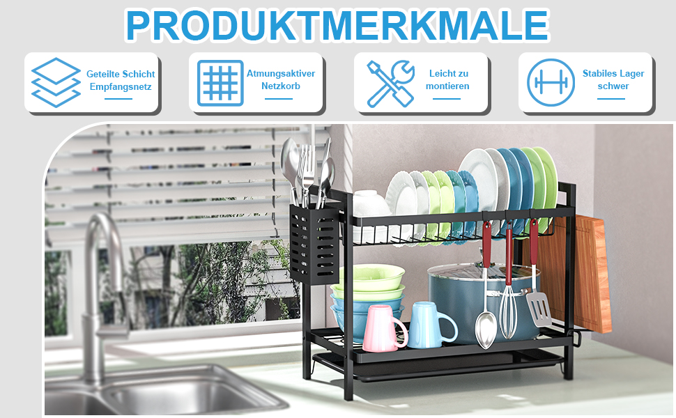 Dish Drying Rack, Dish Basket, Dish Drying Rack for Dishes, Dish Drying Stand, Dish Drying Rack for Countertop Sink Organizer (White) (Two-Tier)