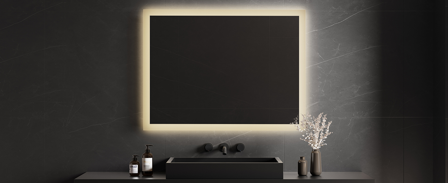 Дзеркало для ванної кімнати EMKE® з підсвічуванням 80x60 см, тепле біле світло 3000K, вимикач, вертикальна/горизонтальна установка, IP44, енергозберігаюче