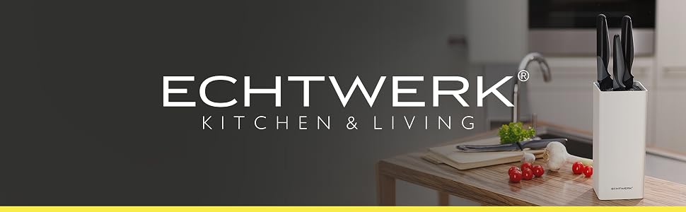 Універсальний блок для ножів ECHTWERK Square — органайзер для кухонних ножів з щіткою для чищення, компактна підставка для зберігання, лососево-рожевий