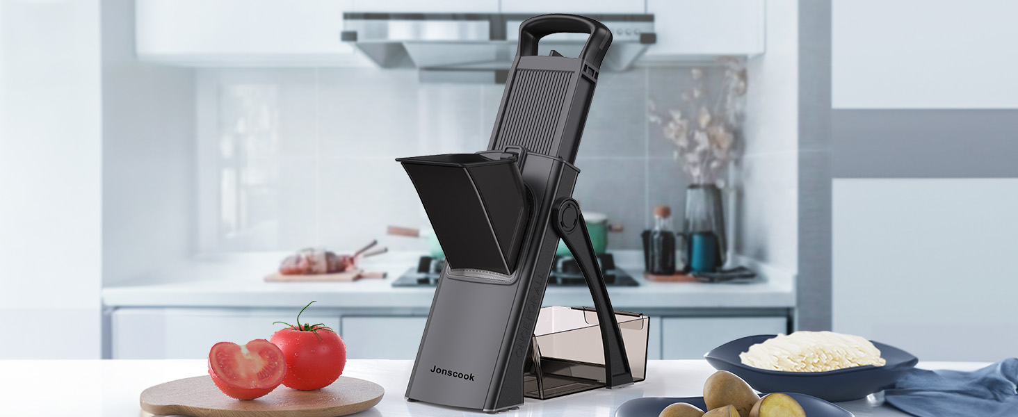 Мандаліна для кухні Mandoline Plus: безпечний нарізник, подрібнювач овочів, регульована товщина, чорний