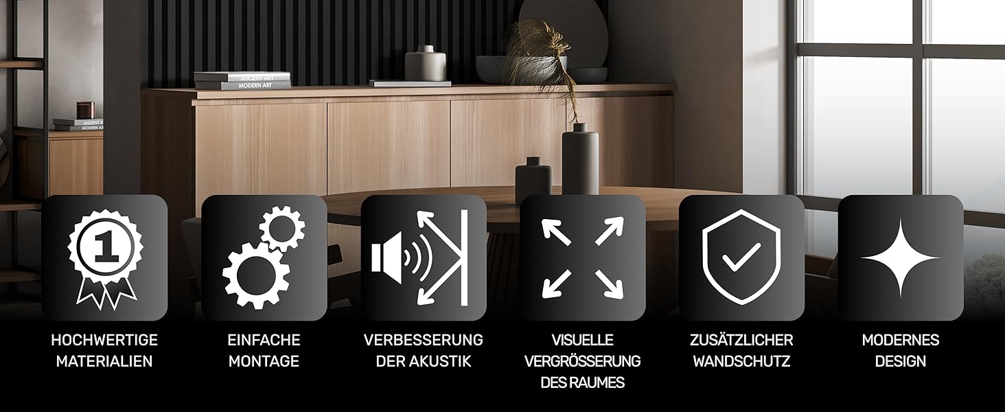 Акустичні панелі на фетрі для стін (набір 2 шт. 275х27 см), колір чорний 905, стінові ламелі 1,485 м²