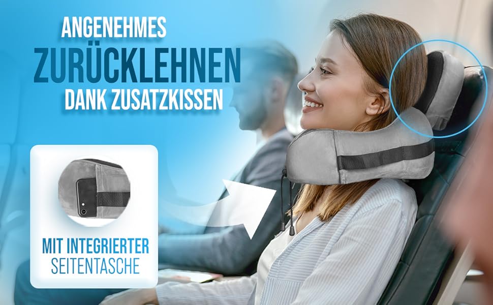 Подушка для шиї у літак з додатковою подушкою – Memory Foam, автомобіль – регульована підтримка шиї, для дорослих, сіра