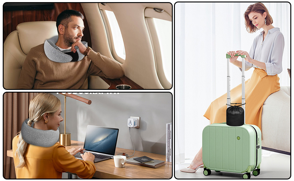 Подушка для шиї у літак, Memory Foam, регульована, з навушниками та маскою для сну, для подорожей