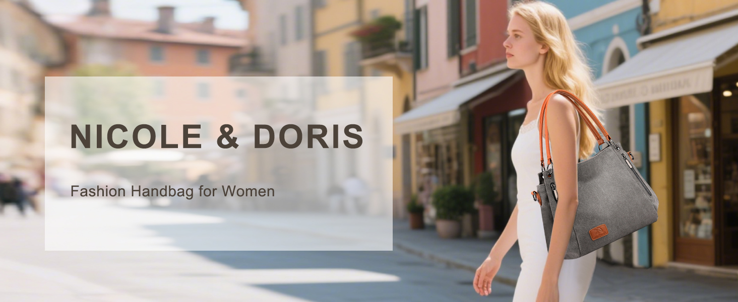 Сумка жіноча NICOLE & DORIS велика Canvas через плече, сіра. Торба для офісу, школи, покупок, подорожей зі знімним ременем