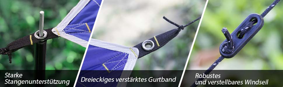 Тент Forceatt Zeltplane 3.7x4.3 м: ультралегкий, водонепроникний, з 6 точками кріплення, анти-UV. Підходить для кемпінгу, піших прогулянок та активного відпочинку на природі. Темно-синій & сірий колір.