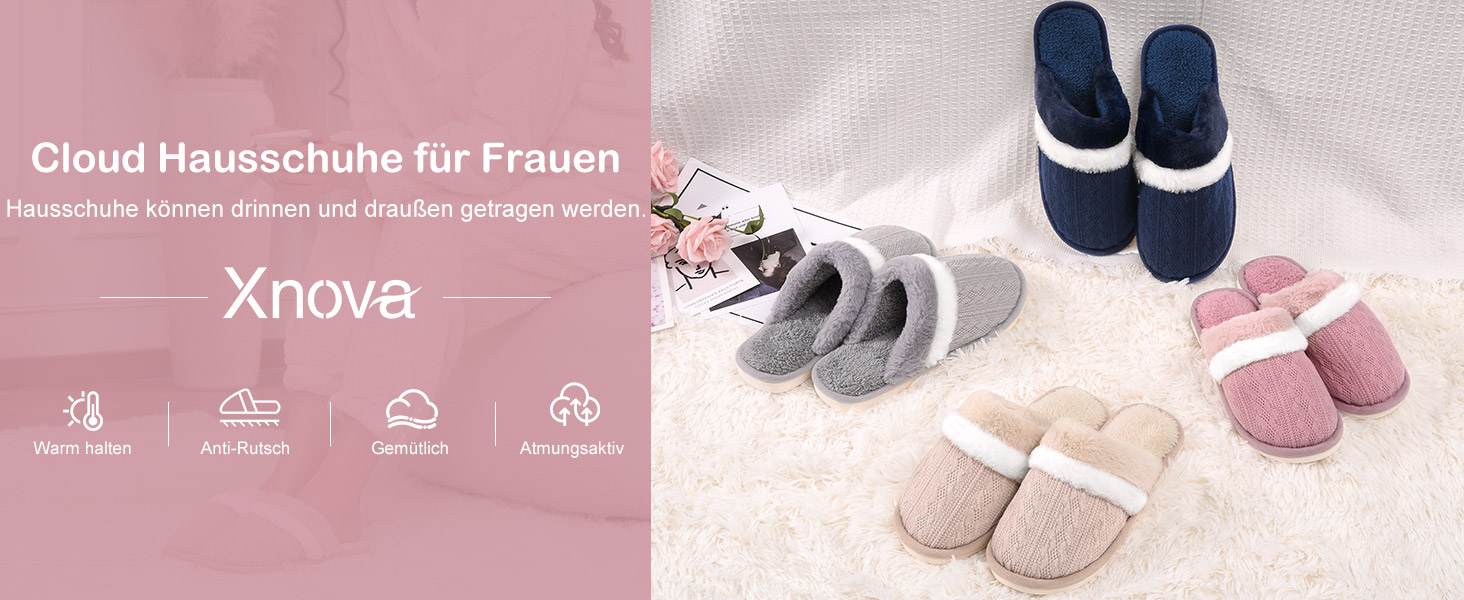 Тапочки жіночі Xnova, плюшеві, м'які, з пам'яттю, антиковзкі, теплі зимові, сірі, 44/45 EU