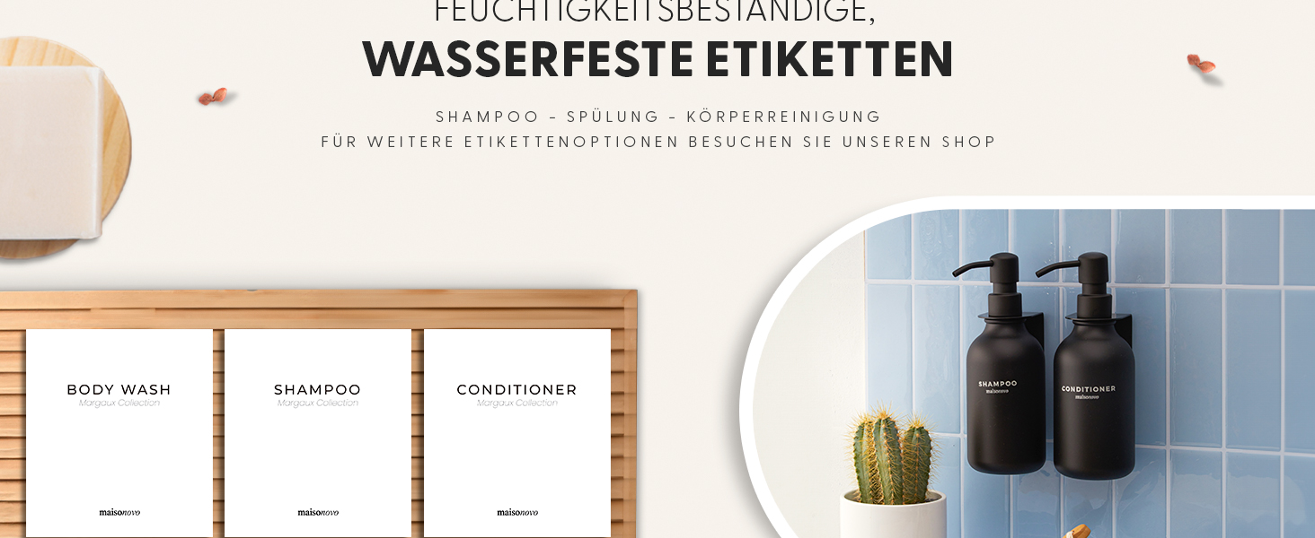 Шампунь MaisoNovo у пляшках для наповнення – дозатори для рідкого мила та гелю для душу, настінний монтаж – набір з 3 пляшок об'ємом 500 мл, янтарного кольору, з чорним дозатором (набір з 2 чорних дозаторів)