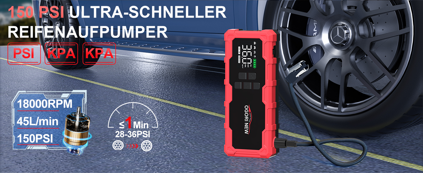 Powerbank з компресором та пусковим пристроєм Starthilfe 6000A, 12V, LED ліхтарик, для 8L бензину/10L дизеля